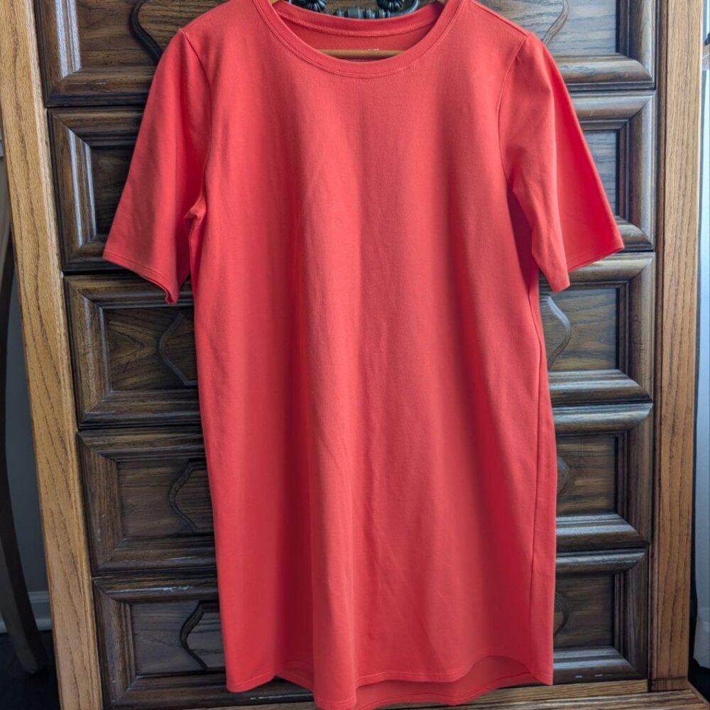 Eileen Fisher Women`s M Orange Shirt Dress 90% Cotton 10% Spandex